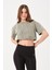 Kadın Bisiklet Yaka Yıkamalı Crop T-Shirt 2