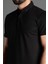 Erkek Siyah Dokulu Düğmeli Polo Yaka T-Shirt 2