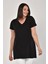Büyük Beden V Yaka Yırtmaçlı Pamuk Basic Tshirt-Siyah 1