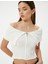 Omzu Açık Tişört Fermuarlı Kısa Kollu Fitilli Kat Detaylı Viskoz Kumaş 2