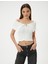 Omzu Açık Tişört Fermuarlı Kısa Kollu Fitilli Kat Detaylı Viskoz Kumaş 3