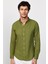 Slim Fit Uzun Kollu Biyeli Yaka Düğmeli Keten Haki Erkek Gömlek 3