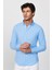 Slim Fit Uzun Kollu Biyeli Yaka Düğmeli Keten Mavi Erkek Gömlek 1