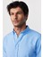 Slim Fit Uzun Kollu Biyeli Yaka Düğmeli Keten Mavi Erkek Gömlek 2