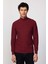 Slim Fit Dar Kesim Yarım Balıkçı Yaka Desenli Tüylenmeyen Bordo Erkek Triko Kazak 3