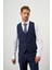 Erkek Lacivert Poliviskon Slim Fit Sivri Yaka Yelekli Takım Elbise 5