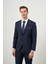 Erkek Lacivert Yünlü Platinium Düz Desen Slim Fit Sivri Yaka Takım Elbise 4