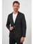 Erkek Siyah Poliviskon Trend Desenli Slim Fit Mono Yaka Takım Elbise 2