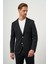 Erkek Siyah Poliviskon Trend Çizgili Desen Slim Fit Mono Yaka Takım Elbise 2