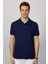 Erkek Slim Fit Dar Kesim Pamuk Düz Pike Lacivert Polo Yaka Tişört 4