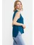 Arkası Uzun Motifli Triko Süveter - Koyu Turkuaz 3