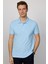 Erkek Slim Fit Dar Kesim Pamuk Düz Pike Mavi Polo Yaka Tişört 1