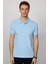 Erkek Slim Fit Dar Kesim Pamuk Düz Pike Mavi Polo Yaka Tişört 3