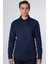 Slim Fit Uzun Kollu Dar Kesim Fleto Tek Cep Armürlü Pamuklu Lacivert Erkek Gömlek 1