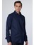 Slim Fit Uzun Kollu Dar Kesim Fleto Tek Cep Armürlü Pamuklu Lacivert Erkek Gömlek 2