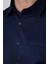Slim Fit Uzun Kollu Dar Kesim Fleto Tek Cep Armürlü Pamuklu Lacivert Erkek Gömlek 4
