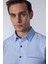 Slim Fit Uzun Kollu Dar Kesim Fleto Tek Cep Armürlü Pamuklu Mavi Erkek Gömlek 3