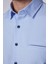 Slim Fit Uzun Kollu Dar Kesim Fleto Tek Cep Armürlü Pamuklu Mavi Erkek Gömlek 4