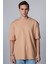 Oversize Geniş Kesim Pamuklu Yumuşak Dokulu Basic Bisiklet Yaka Vizon Tişört 1