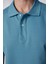 Erkek Slim Fit Dar Kesim Pamuk Düz Pike Mavi Polo Yaka Tişört 4