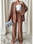 Kahve Şal Yaka Kimono Pantolon Takım 1