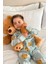 Çocuk Unisex Önü Düğmeli Mavi Ayıcık Sleep Desenli 2'li Alt Üst pijama takımı 3