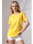 Eteği Oval Salaş Pamuklu Penye Kompakt T-Shirt 21733 Sarı 2