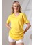 Eteği Oval Salaş Pamuklu Penye Kompakt T-Shirt 21733 Sarı 3
