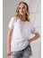 Eteği Oval Salaş Pamuklu Penye Kompakt T-Shirt 21733 Beyaz 2