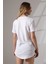 Eteği Oval Salaş Pamuklu Penye Kompakt T-Shirt 21733 Beyaz 4