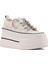 Kadın Günlük 24Y345-10 Yüksek Taban Beyaz Taşlı Bağcık Sneaker Ayakkabı 1