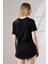 Eteği Oval Salaş Pamuklu Penye Kompakt T-Shirt 21733 Siyah 4