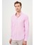 Erkek Pembe Keten Düz Desen Düğmeli Yaka Slim Fit Gömlek 1