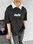 Oversize Polo Yaka Dokulu Esnek Rahat Baskılı T-Shirt Siyah 1