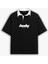 Oversize Polo Yaka Dokulu Esnek Rahat Baskılı T-Shirt Siyah 3