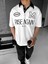 Oversize Fit Esnek 3 Düğmeli Polo Yaka Nakışlı T-Shirt Beyaz 2