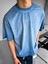 Oversize Yuvarlak Yaka Yıkamalı Catch T-Shirt Mavi 1