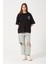 Siyah Bisiklet Yaka Baskılı Oversize T-Shirt 1