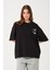 Siyah Bisiklet Yaka Baskılı Oversize T-Shirt 2