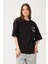 Siyah Bisiklet Yaka Baskılı Oversize T-Shirt 3