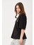 Siyah Bisiklet Yaka Baskılı Oversize T-Shirt 5