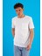 Erkek Simon Beyaz Bisiklet Yaka Cep Detaylı Basic Tişört 1