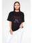 Unisex Bisiklet Yaka Baskılı Oversize T-Shirt Siyah 1