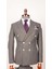 Erkek Slim Fit Ekose Desen Koyu Gri Yelekli Takım Elbise 2