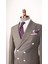 Erkek Slim Fit Ekose Desen Koyu Gri Yelekli Takım Elbise 4