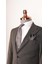 Erkek Kırçıllı Kumaş Koyu Gri Slim Fit Yelekli Takım Elbise 4