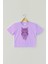 Lila Crop T-Shirt Owl Baykuş Design Baskılı Mor Renk Kadın Tişört Baby Tee 1