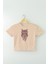 Bej Renk Crop T-Shirt Owl Baykuş Design Baskılı Kadın Tişört Baby Tee 1
