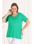Boyfriend Örme V Yaka Yırtmaçlı T-Shirt-Yeşil 1