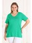 Boyfriend Örme V Yaka Yırtmaçlı T-Shirt-Yeşil 4